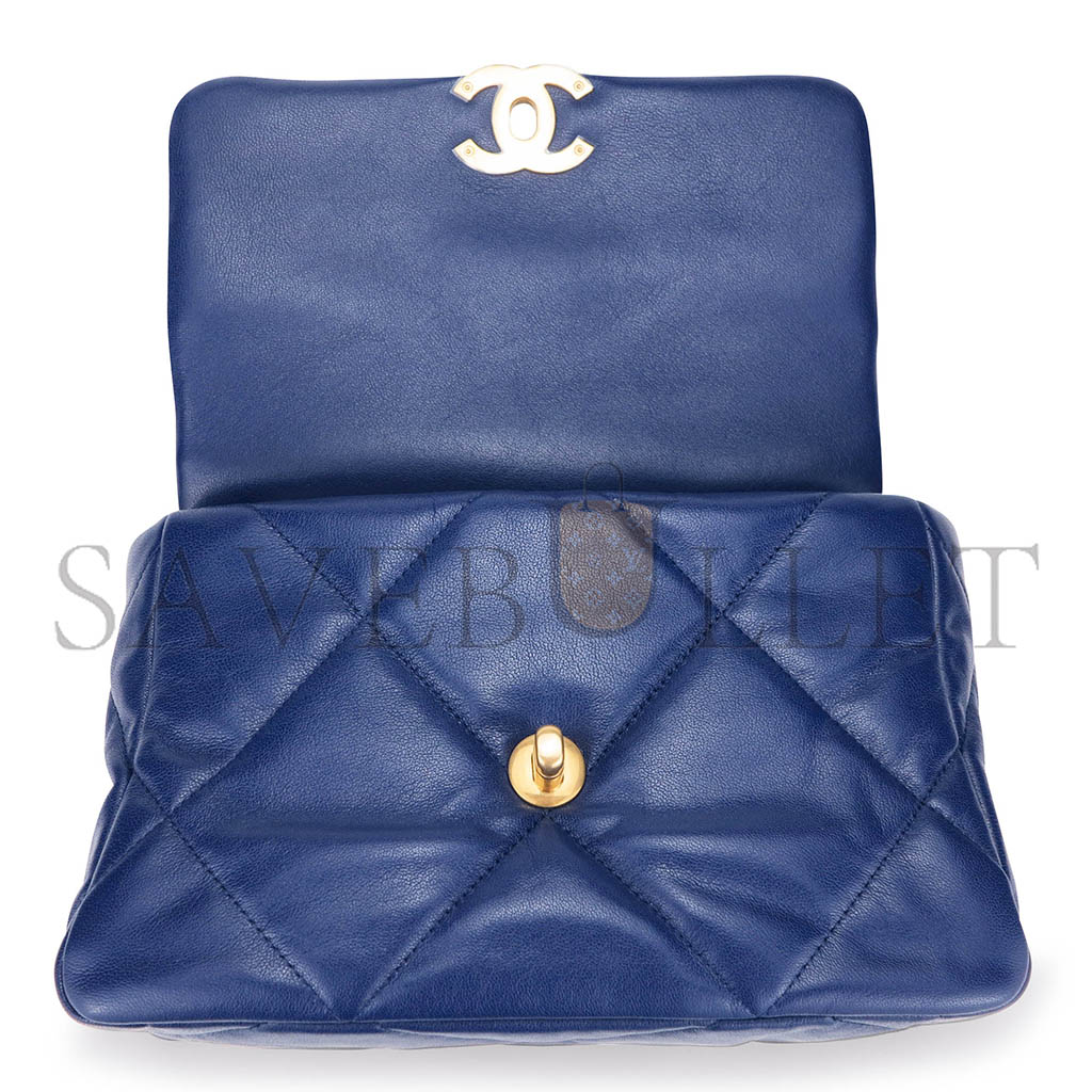 CHANEL 19 FLAP BAG IN NAVY BLUE LAMBSKIN AS1160 (26*16*9cm)